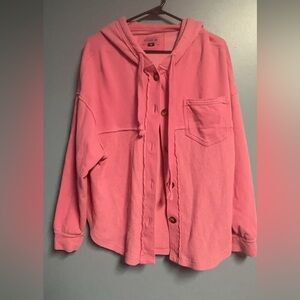 American Eagle Outfitters Pink Hooded Jacket This feels seriously loved in) XS